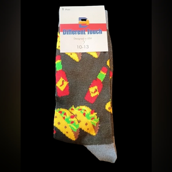 Men's Different Touch Black Taco Novelty Socks Size 10-13 Great Gift Brand New - Picture 1 of 2
